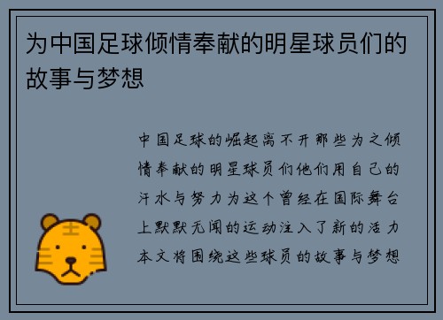 为中国足球倾情奉献的明星球员们的故事与梦想
